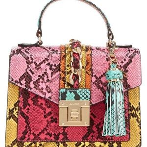 Aldo Martis Pink  Green Yellow Spring Snakeskin Textured Handbag NWOT